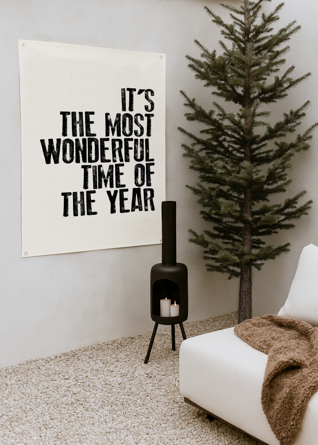 tuinposter poster beige met zwarte letters it's the most wonderful time of the year