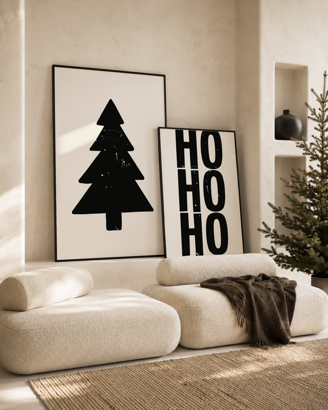 HO HO HO kerst POSTER licht beige zwart