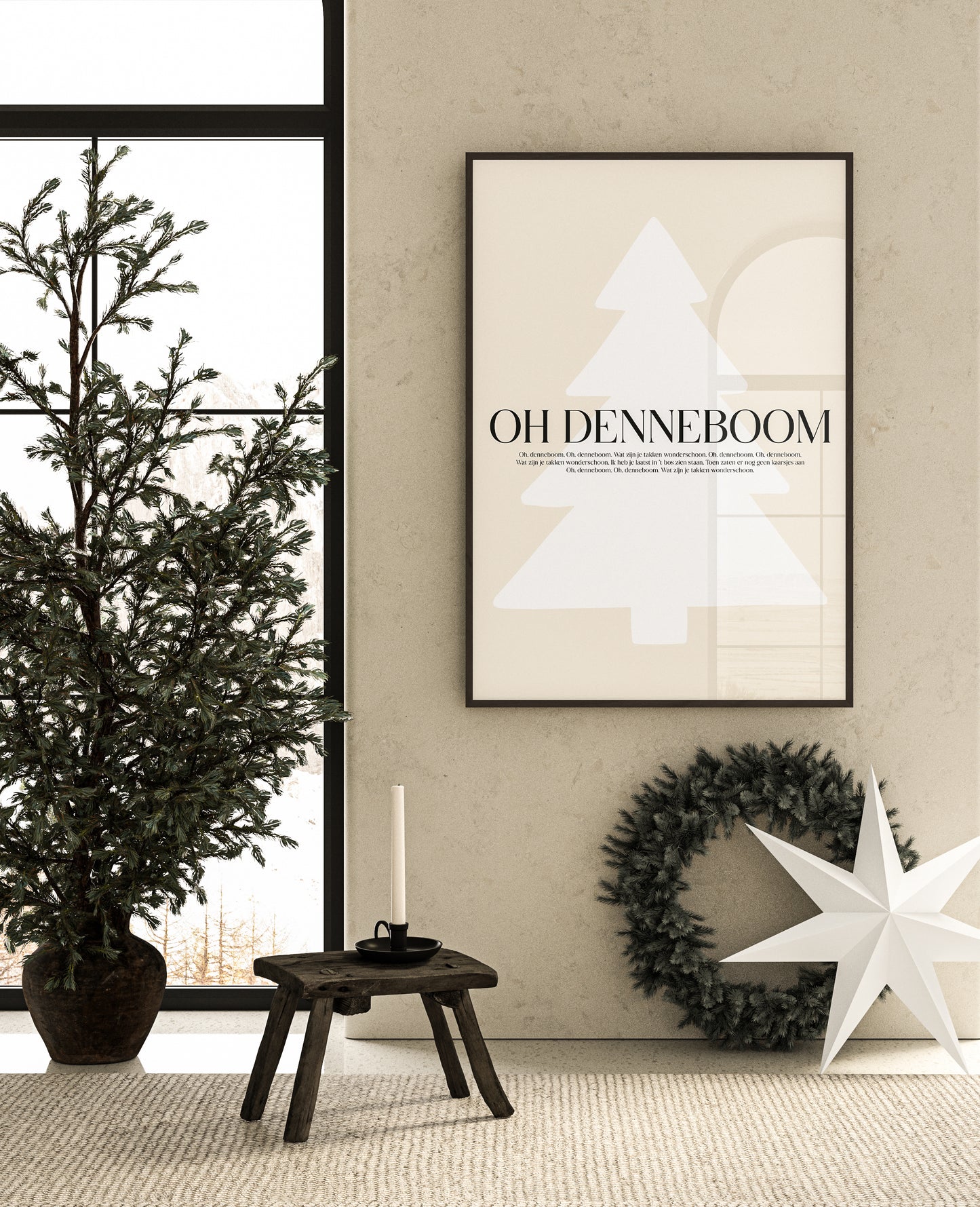 huisje van sanne japandi x xmas kerst poster oh denneboom