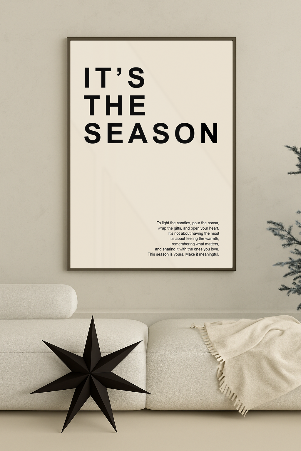 kerst poster poster beige met zwarte letters it's the season