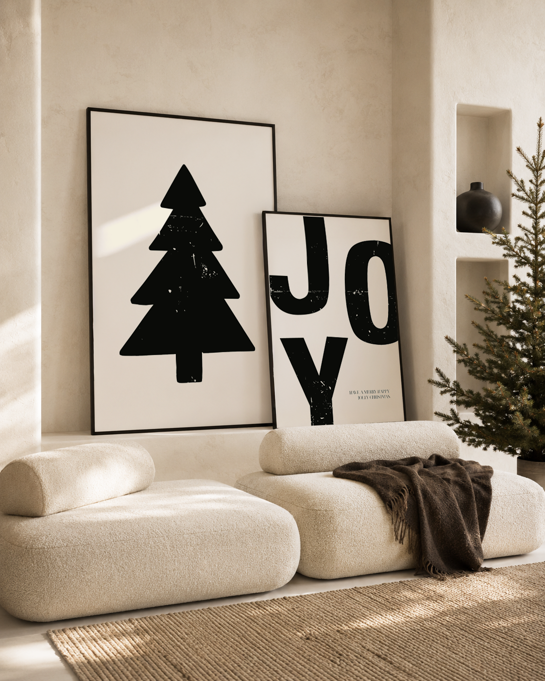 JOY kerst POSTER licht beige zwart