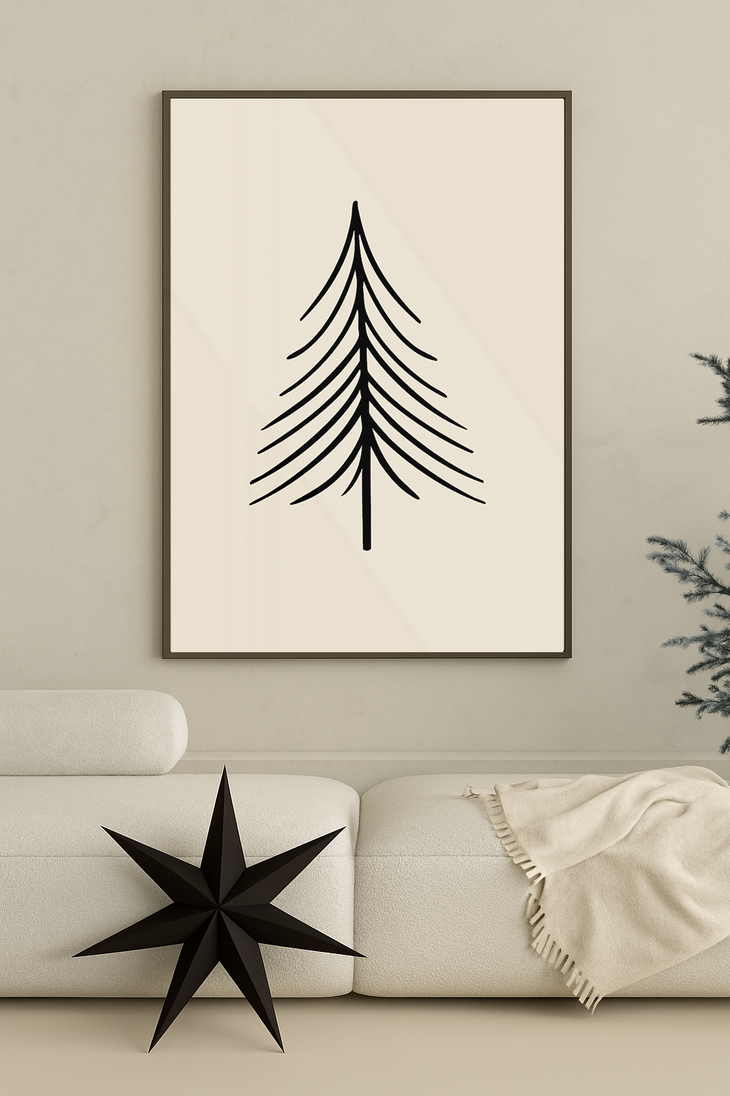 kerst poster kerstboom beige zwart