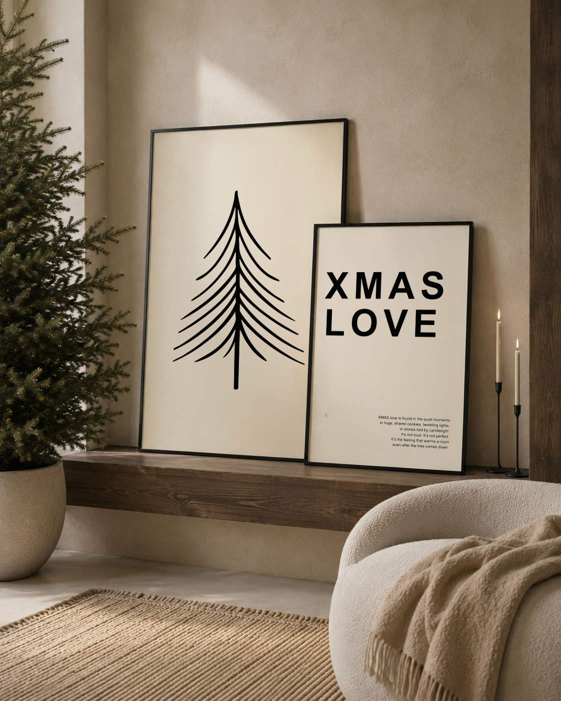 Xmas love kerst poster beige zwart