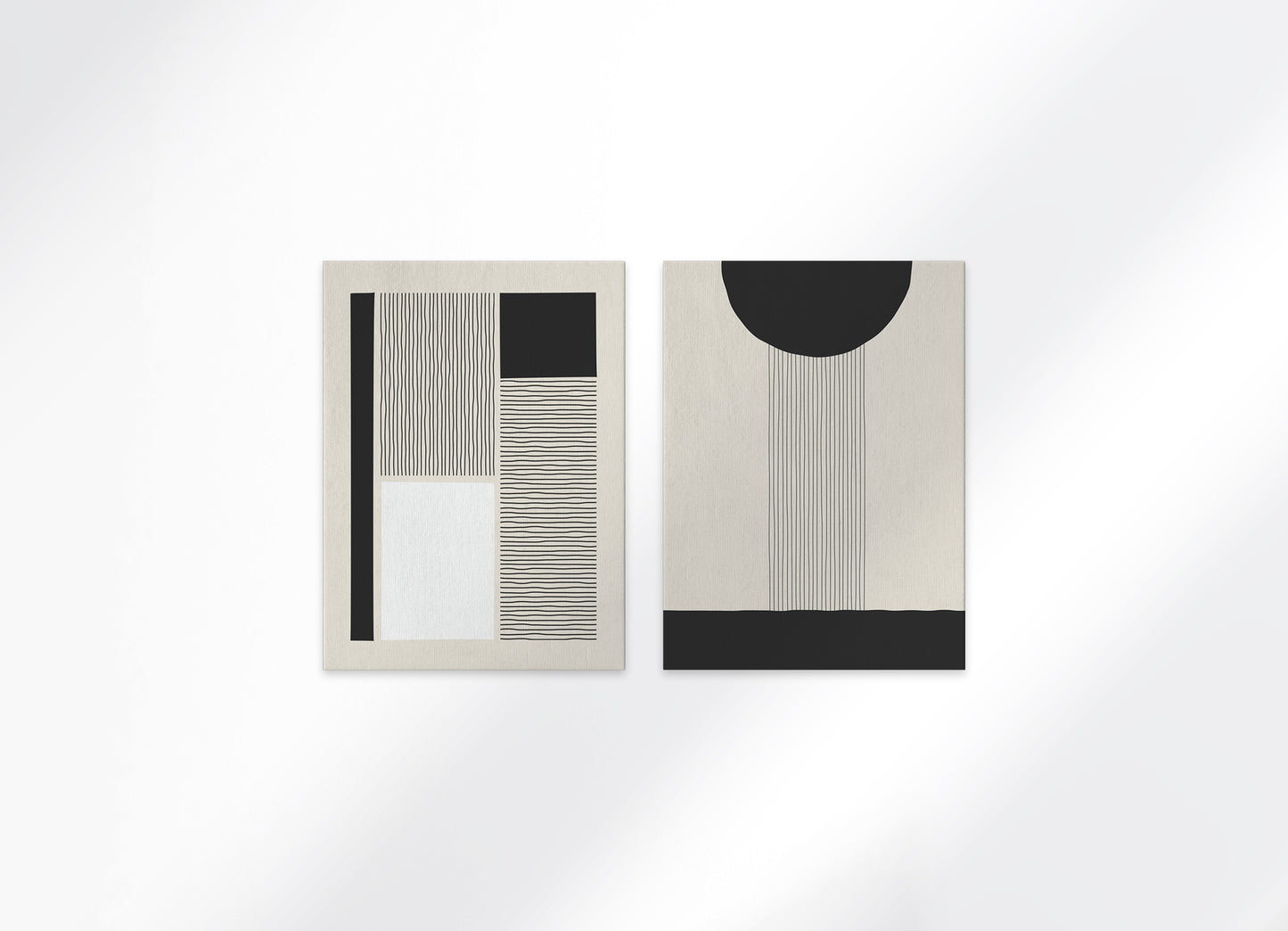 huisje van sanne abstract art canvas print beige met zwarte en witte geometrische vormen