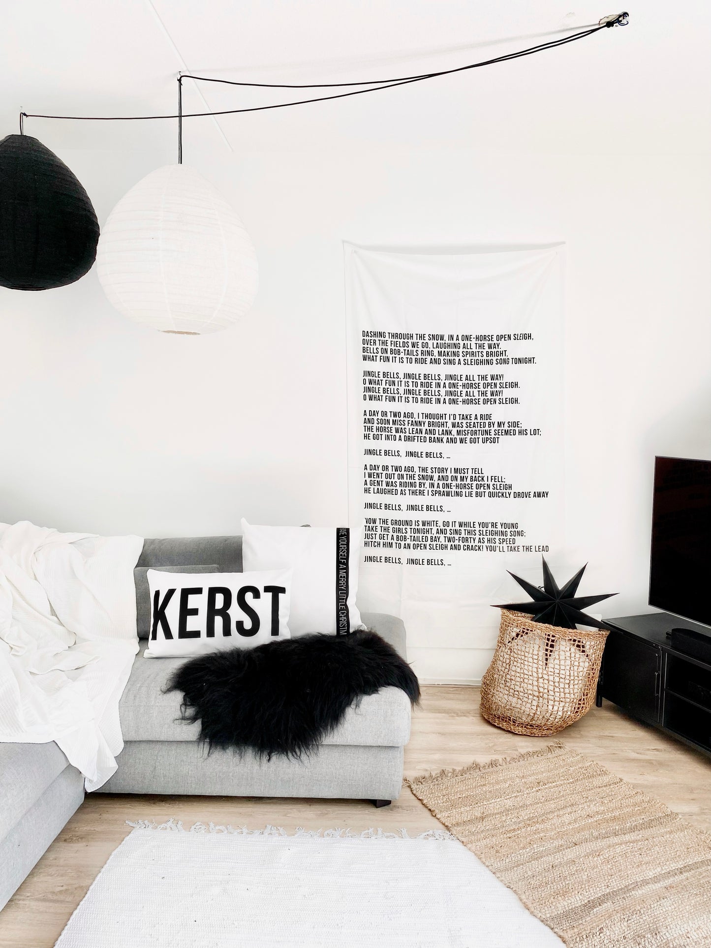 huisjevansanne kerst wanddoek wit met songtekst jingle bells