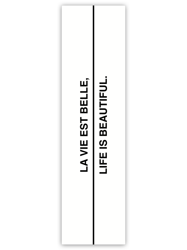 huisje van sanne poster langwerpig zwart wit met tekst la vie est belle, life is beautiful