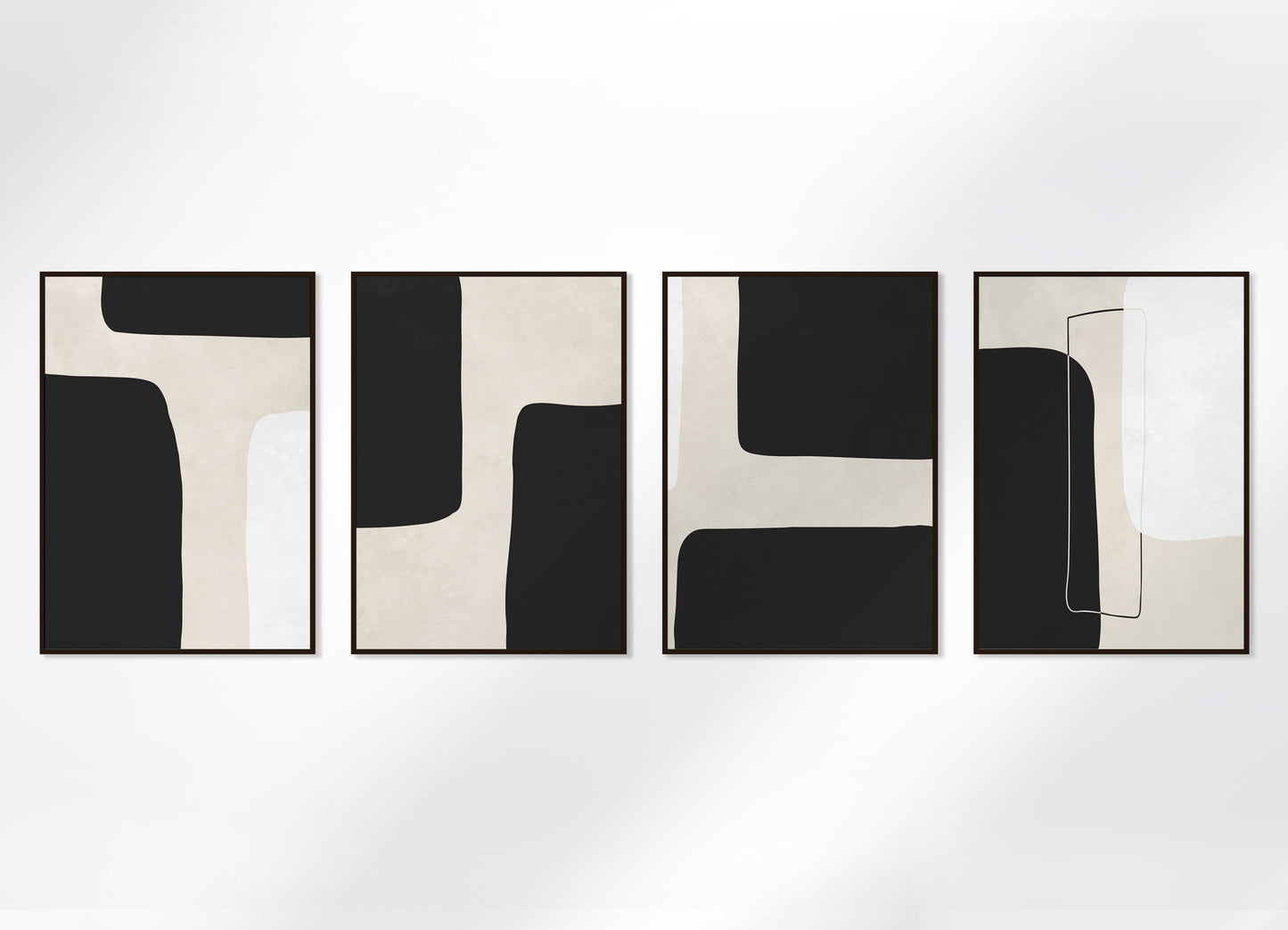 huisje van sanne abstract art poster met geometrische beige, zwart en witte vormen