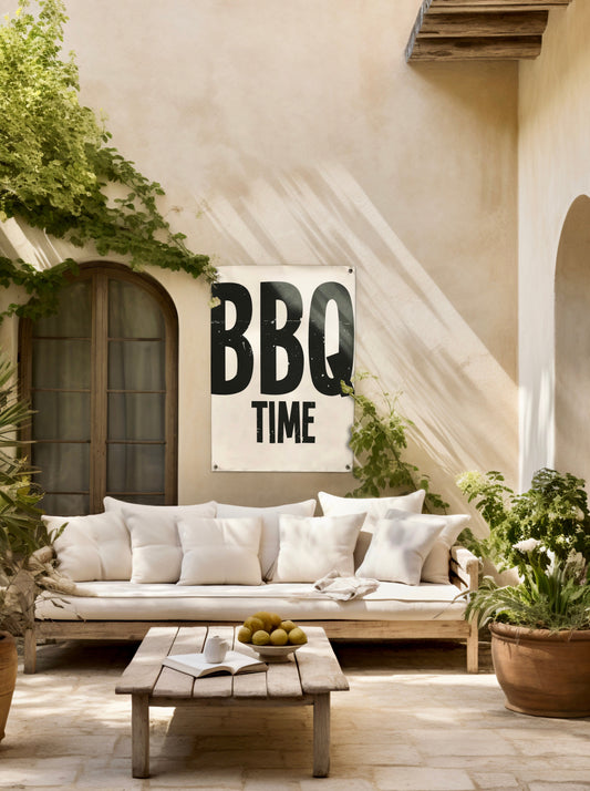 huisje van sanne tuinposter BBQ time beige met zwarte letters
