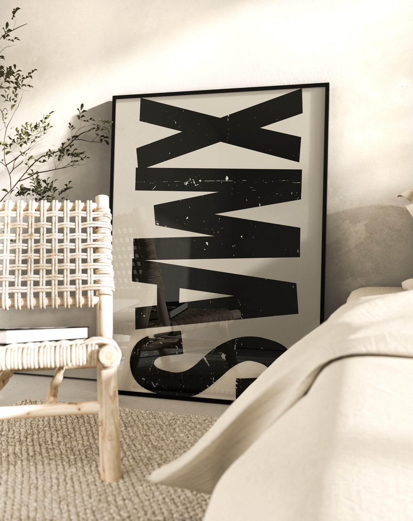 huisje van sanne kerst poster white linen met zwarte tekst xmas voor elk modern, minimalistisch, japandi interieur