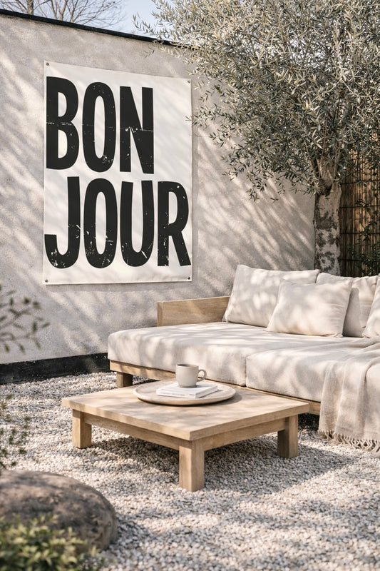 Tuinposter bonjour UV en waterbestendig