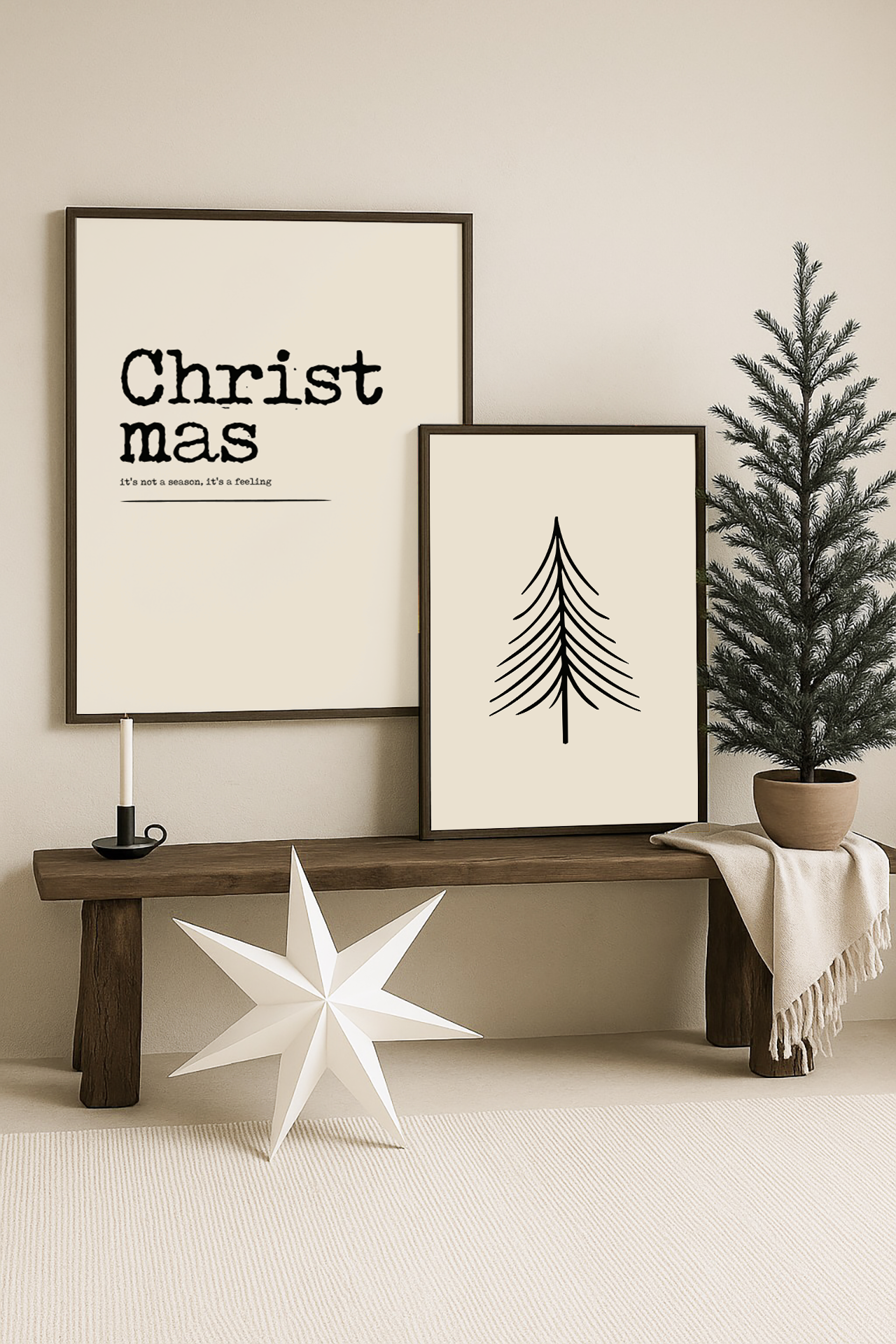kerst poster poster beige met zwarte letters christmas