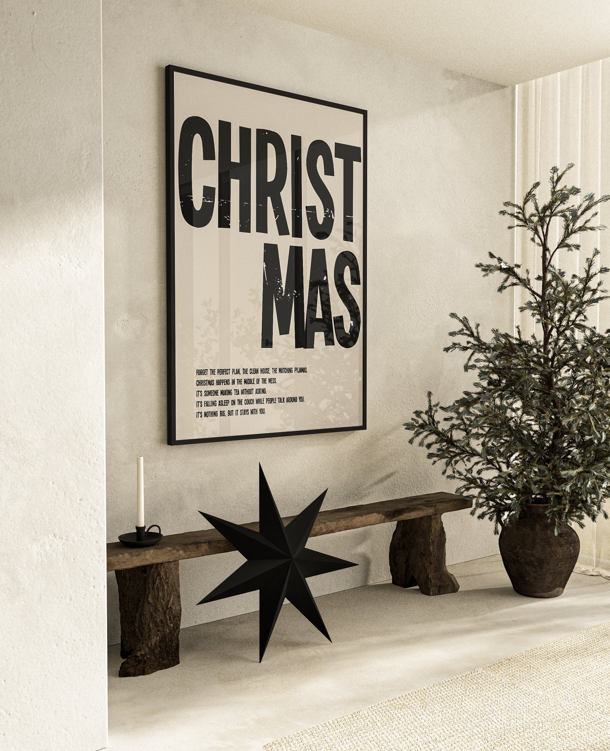 kerst poster poster beige met zwarte letters christmas