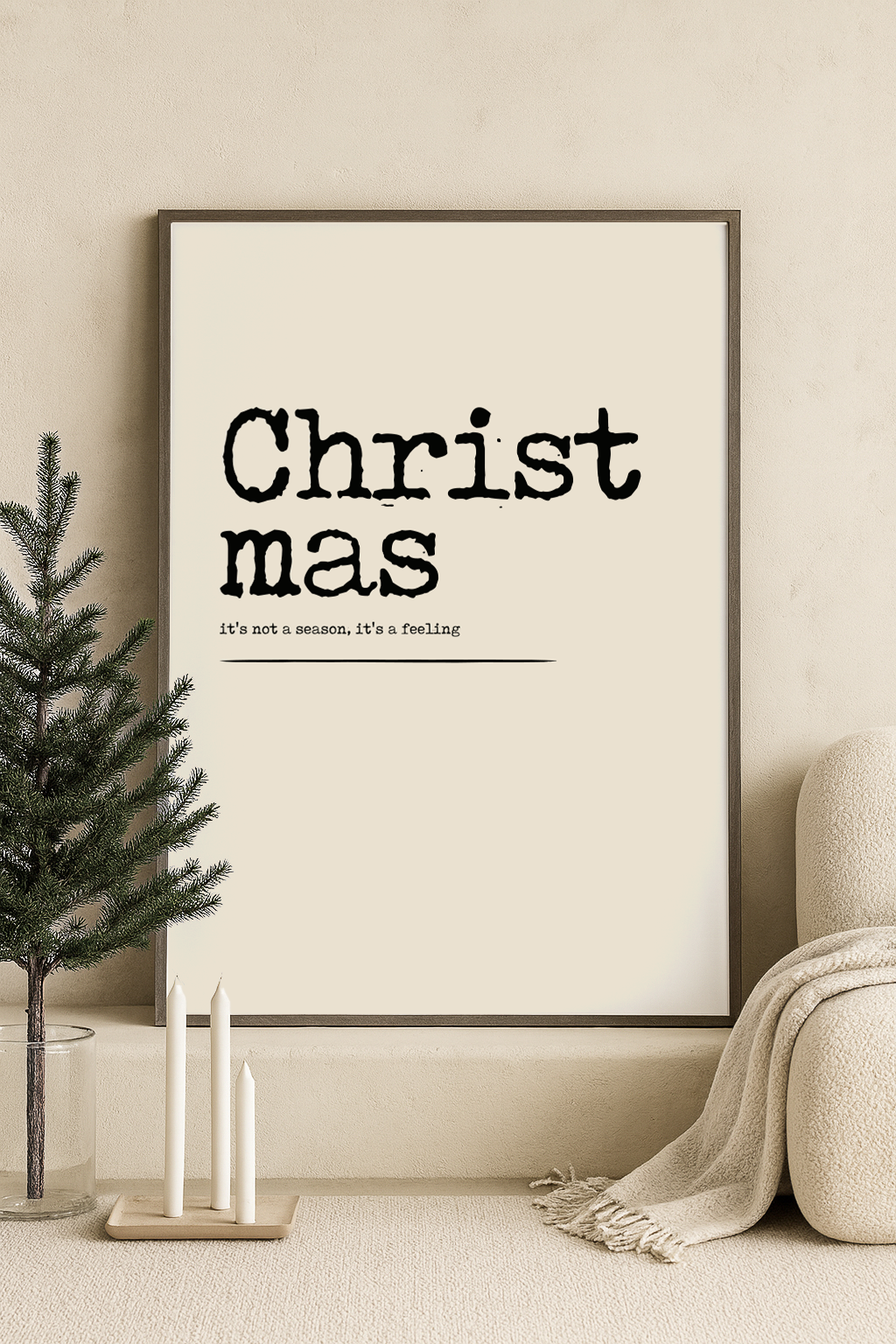 kerst poster Christmas licht beige met zwarte tekst