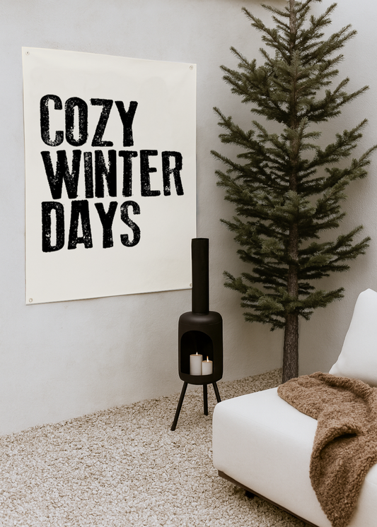 tuinposter poster beige met zwarte letters cozy winter days