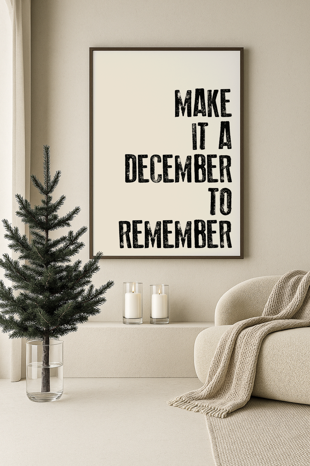 kerst poster beige met zwarte letters make it a december to remember