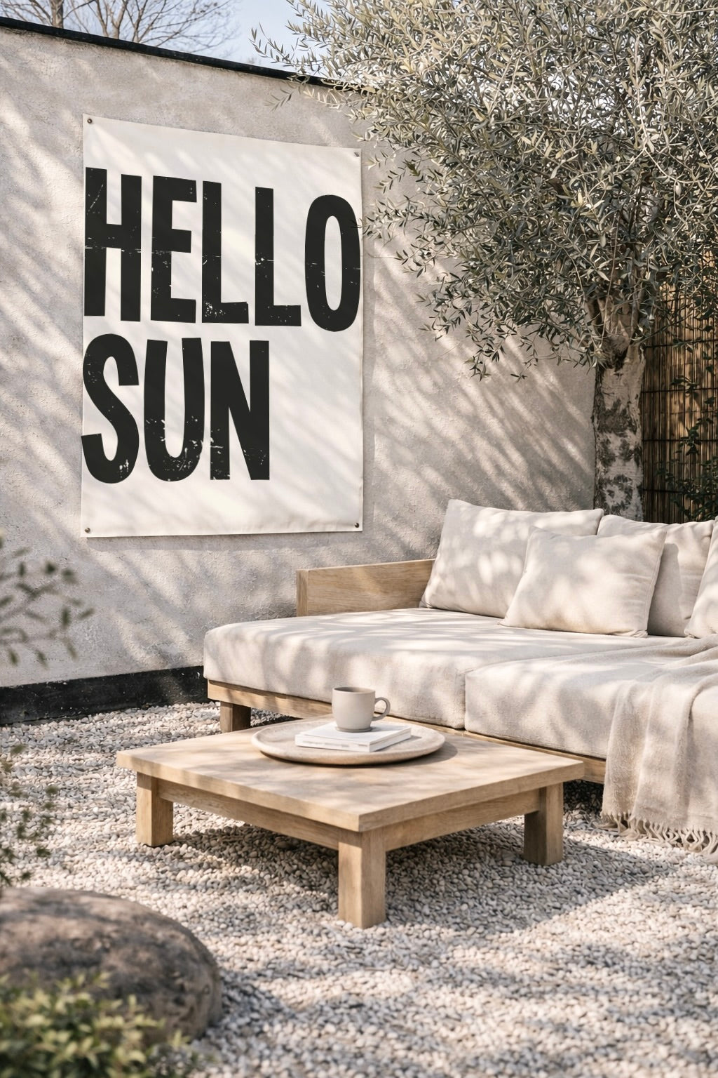 hello sun off white beige tuinposter uv en waterbestendig