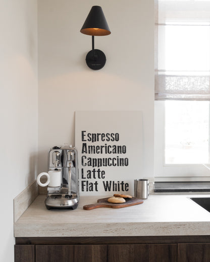 coffee poster chalk beige with black for coffee corner koffie soorten