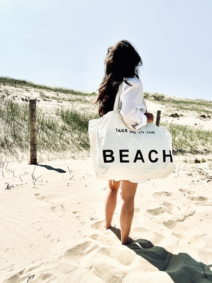 huisje van sanne beach tote strandtas van canvas met tekst take me to the beach