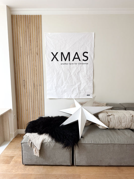 huisje van sanne old canvas kerst wanddoek wit met zwarte letters xmas another term for Christmas