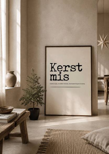 kerstmis poster licht beige met zwart japandi kerst stijl interieur