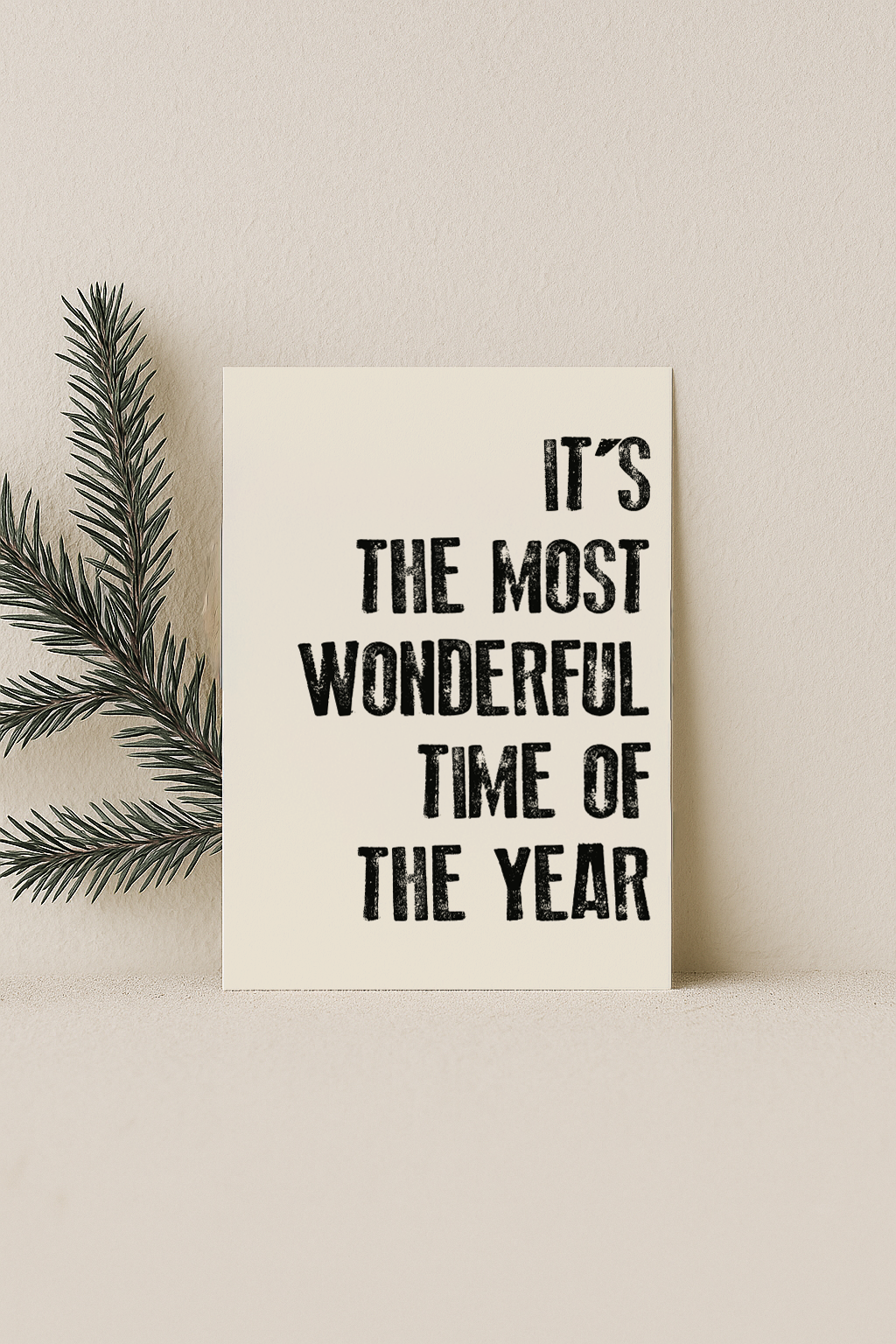 kerst kaart beige met zwarte letters it's the most wonderful time of the year