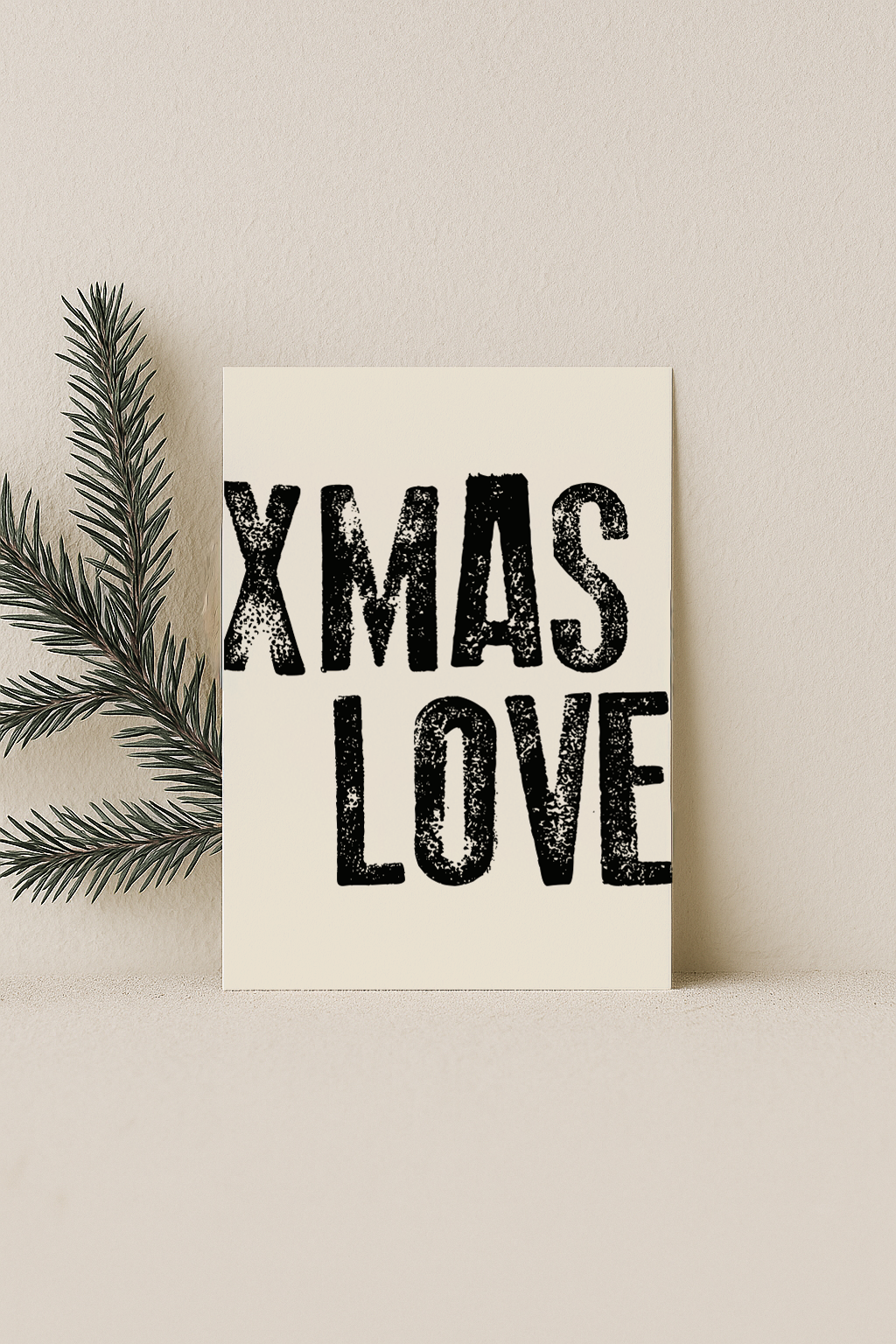 kerst kaart beige met zwarte letters xmas love