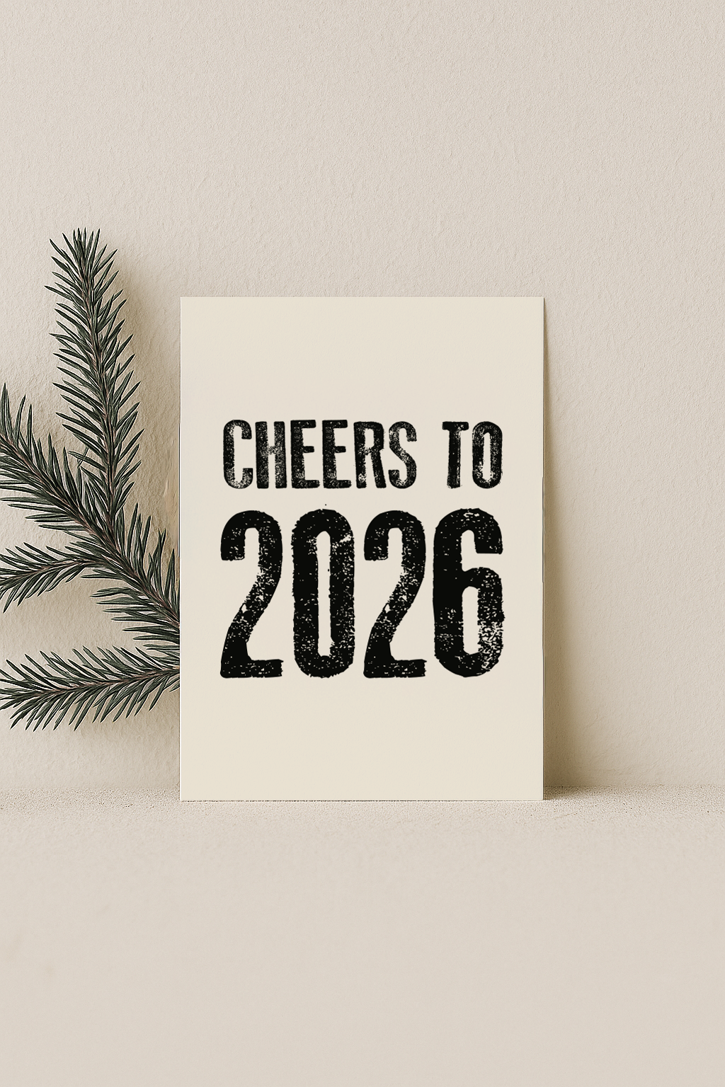 kerst kaart beige met zwarte letters cheers to 2026