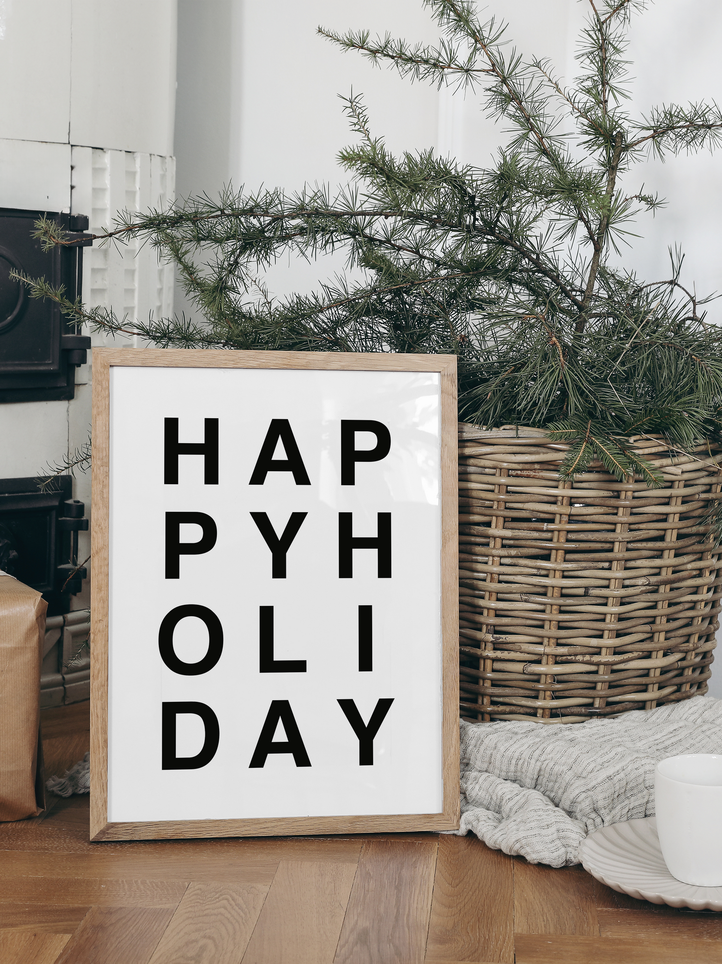 huisjevansanne kerst poster zwart wit met tekst happy holiday