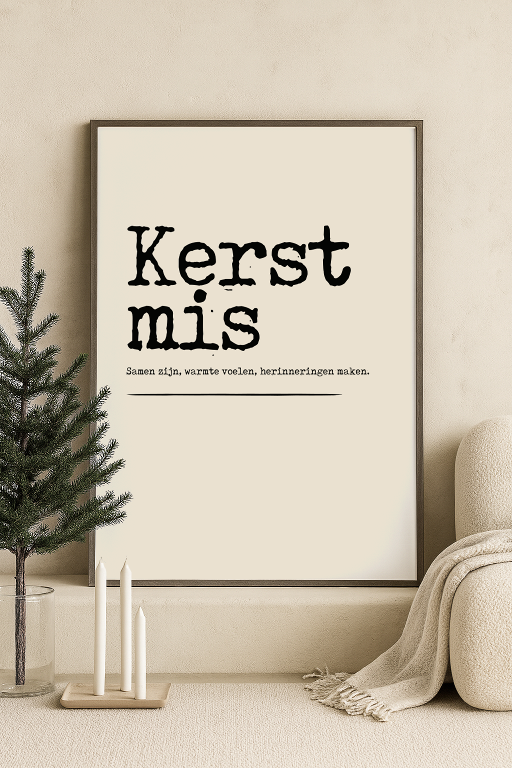kerst poster kerstmis licht beige met zwarte tekst