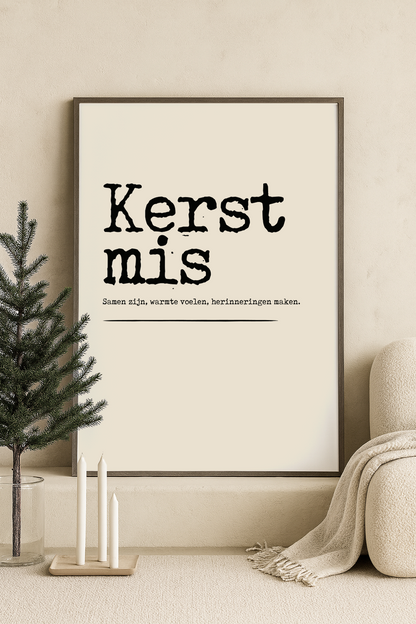 kerst poster kerstmis licht beige met zwarte tekst