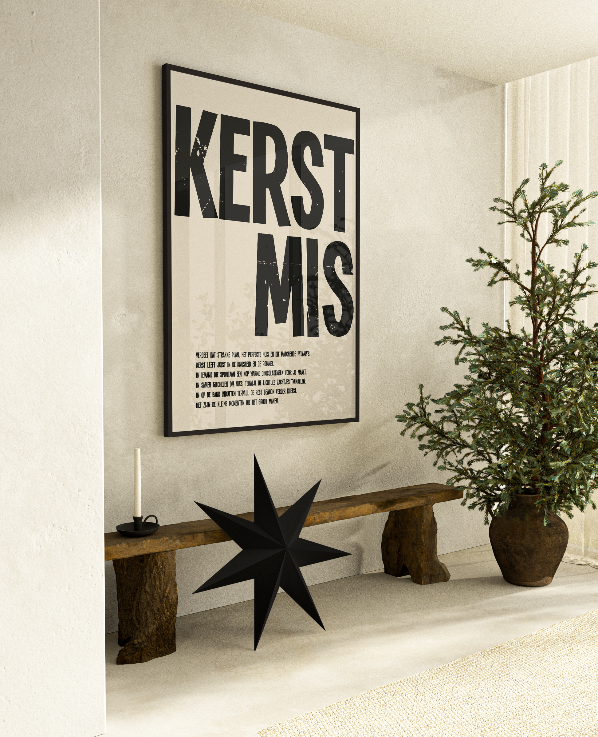 kerst poster poster beige met zwarte letters kerstmis