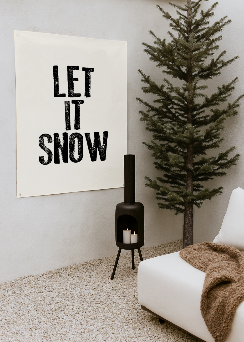 tuinposter poster beige met zwarte letters let it snow