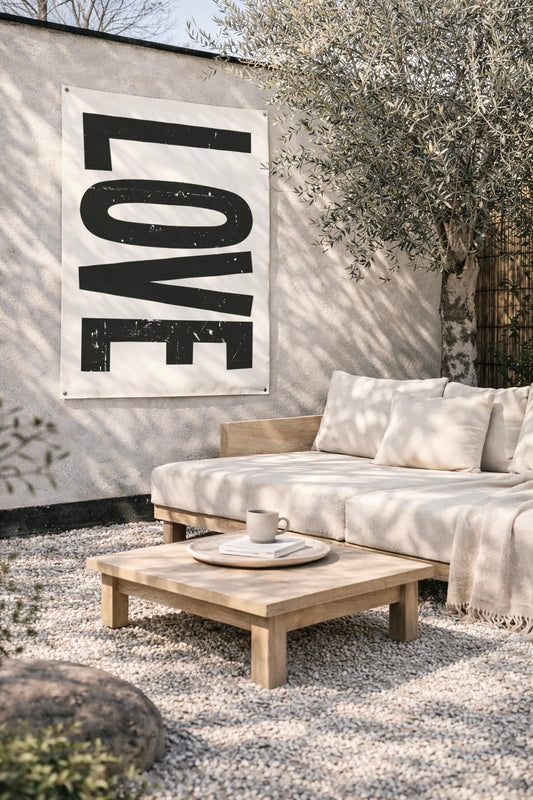 love off white beige tuinposter uv en waterbestendig