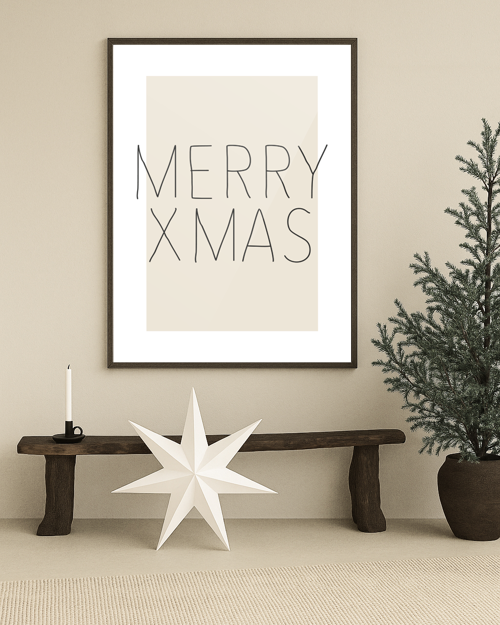 kerst poster poster beige met zwarte letters merry xmas