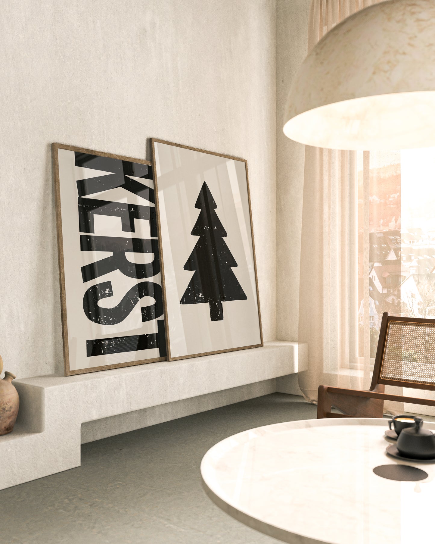 huisje van sanne kerst poster licht beige zwarte tekst kerst voor een modern minimalistisch japandi interieur