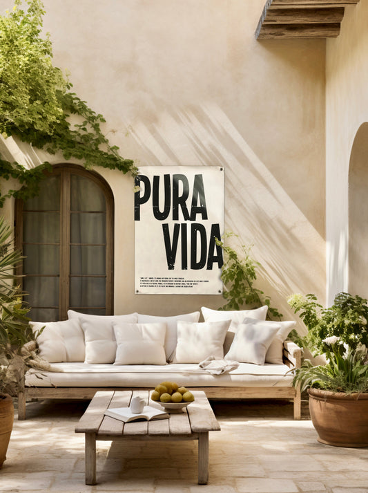 huisje van sanne tuin poster beige met letters pura vida