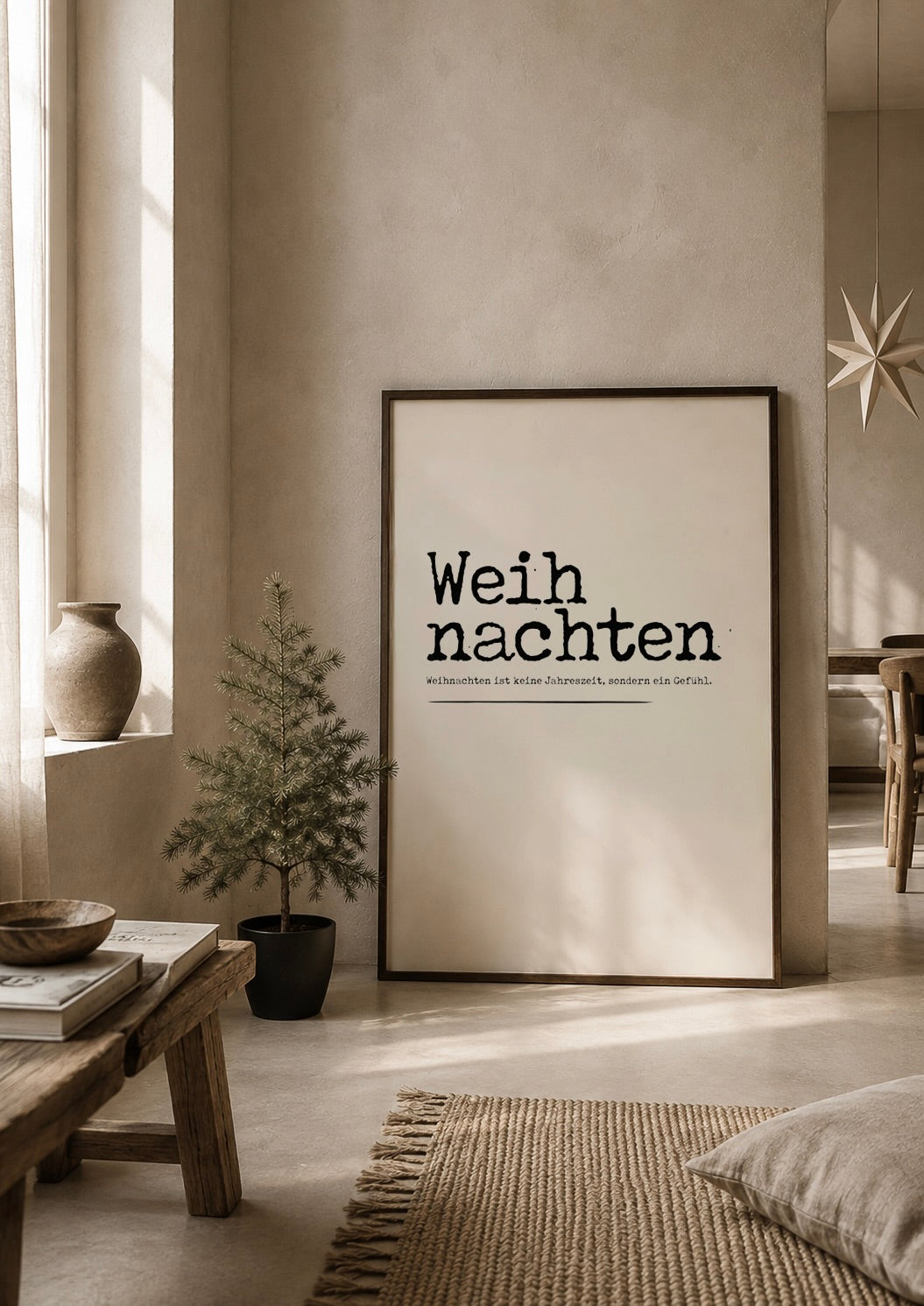 weihnachten poster licht beige met zwart japandi kerst stijl interieur