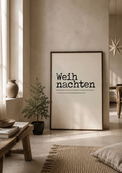 weihnachten poster licht beige met zwart japandi kerst stijl interieur