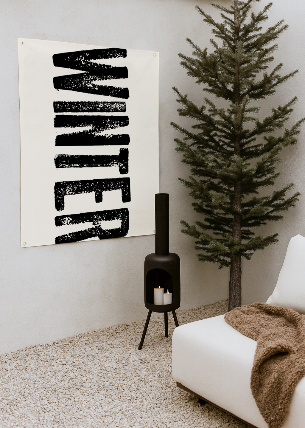 tuinposter poster beige met zwarte letters winter