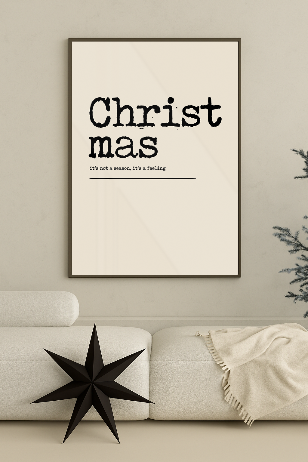kerst poster poster beige met zwarte letters christmas