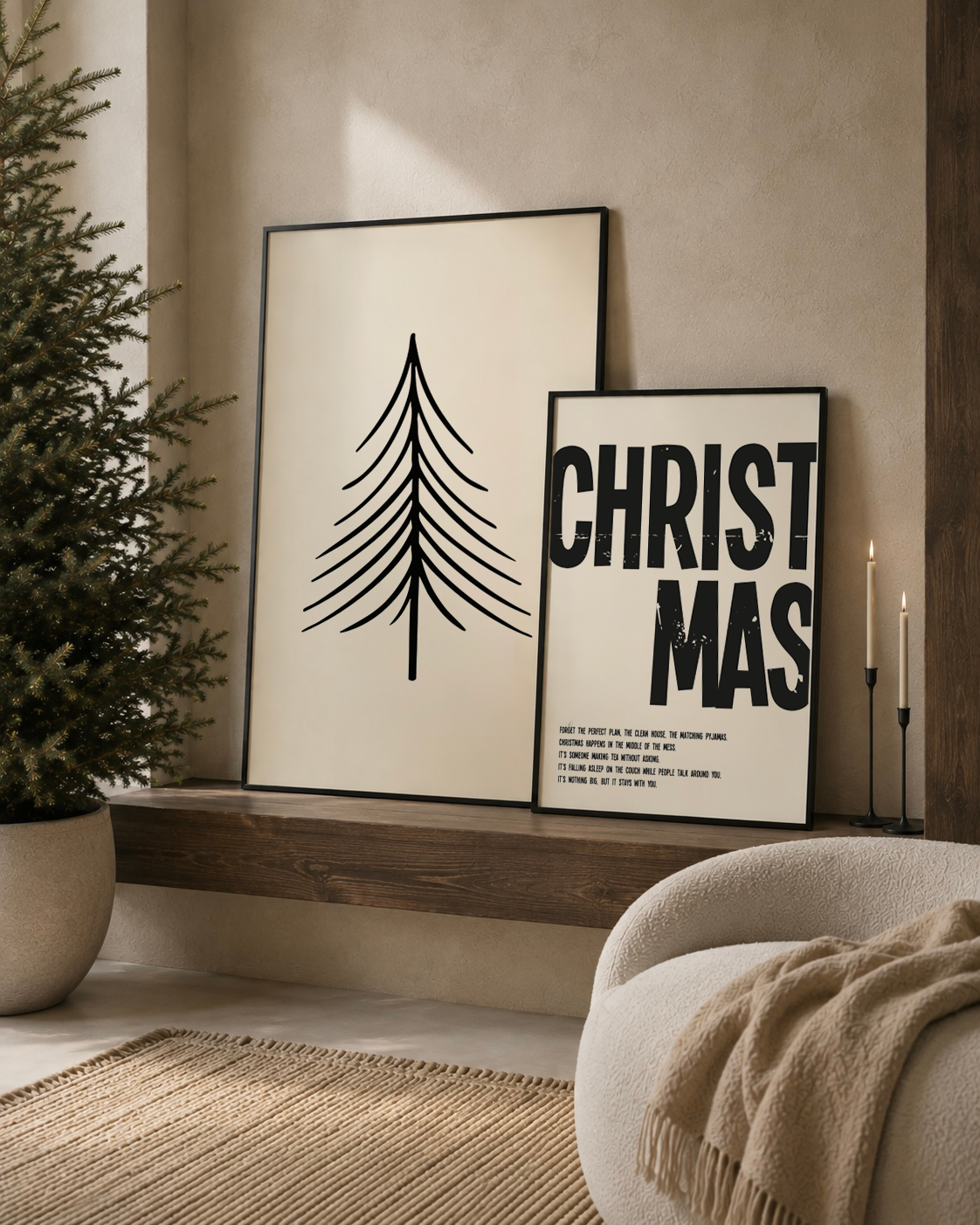 christmas kerst poster beige zwart