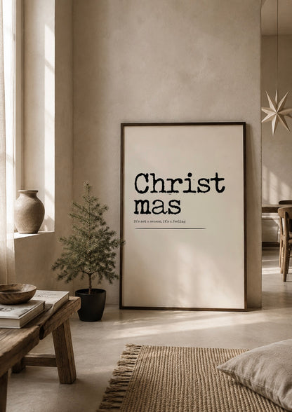christmas poster licht beige met zwart japandi kerst stijl interieur