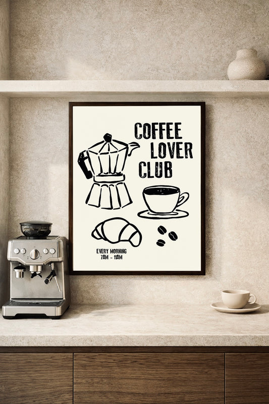 coffee poster chalk beige with black for coffee club lover