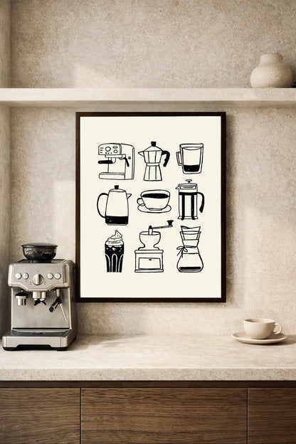 coffee poster chalk beige with black for coffee corner koffie tekeningen
