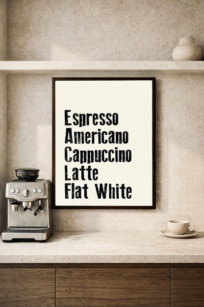 coffee poster chalk beige with black for coffee corner koffie soorten