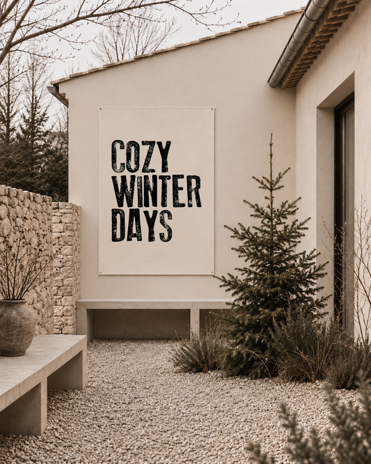 tuinposter poster beige met zwarte letters cozy winter days