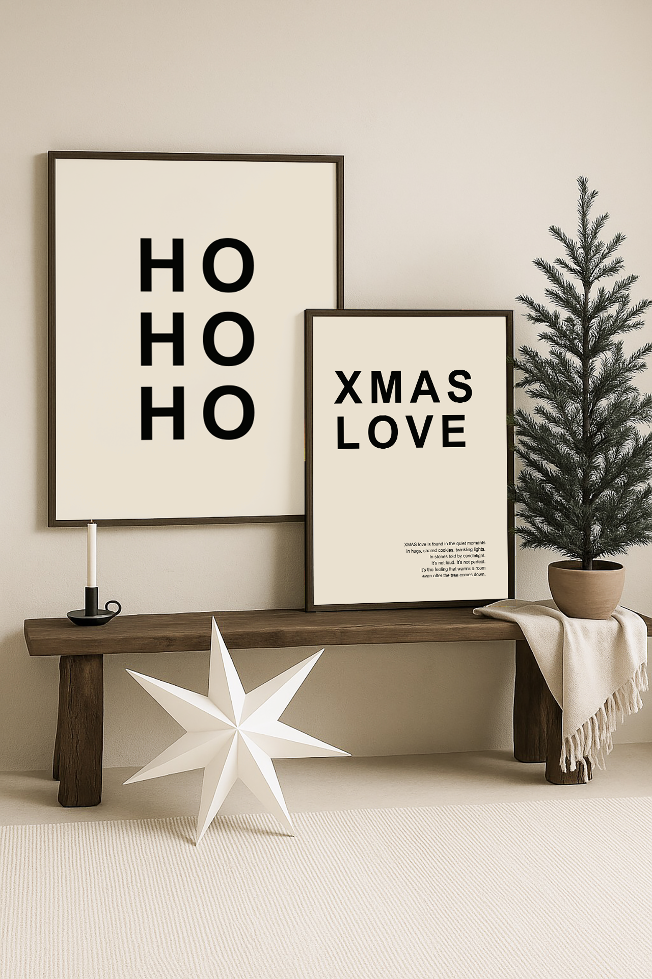 kerst poster poster beige met zwarte letters ho ho ho
