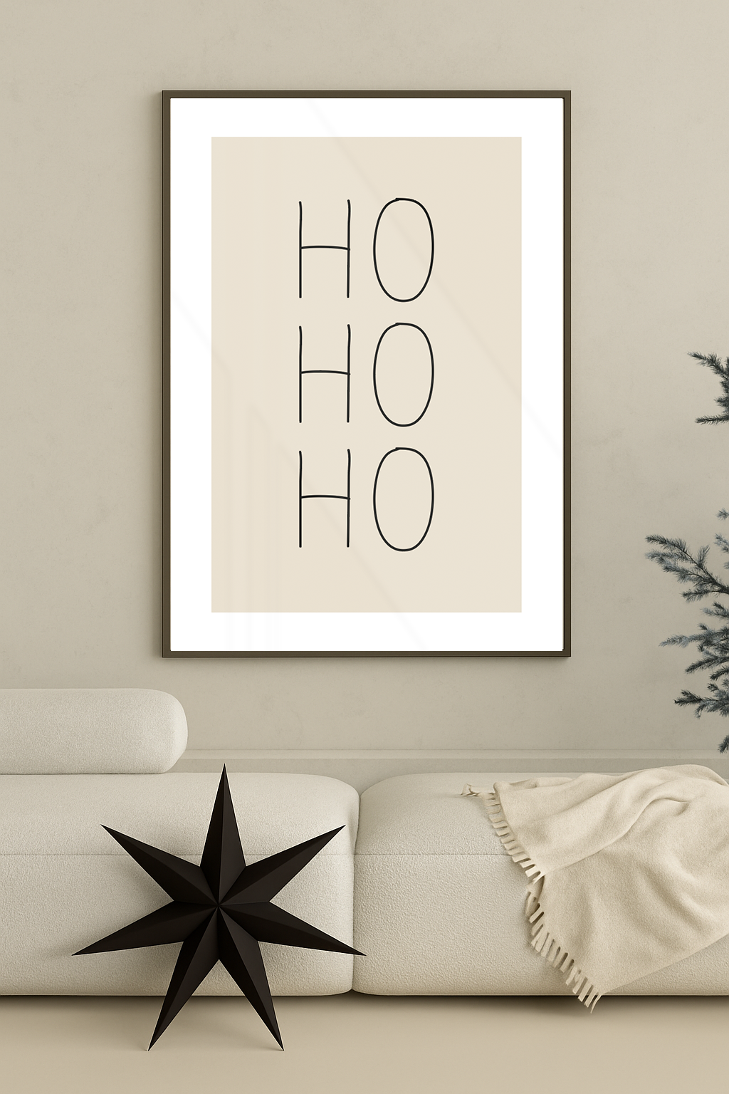 kerst poster poster beige met zwarte letters ho ho ho