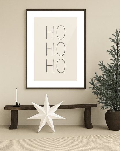 kerst poster poster beige met zwarte letters ho ho ho