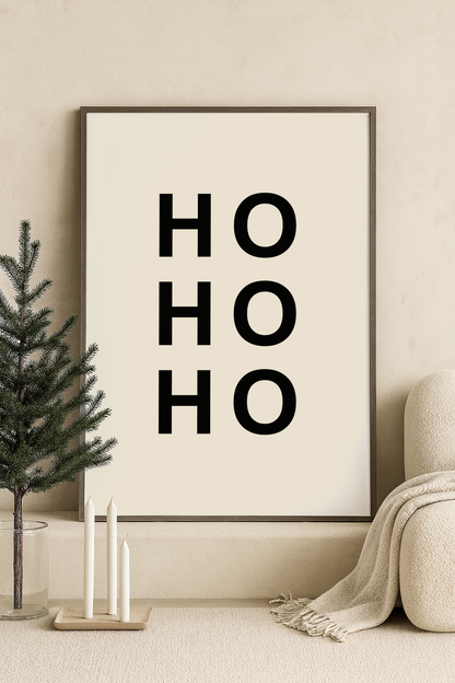 kerst poster ho ho ho licht beige met zwarte tekst
